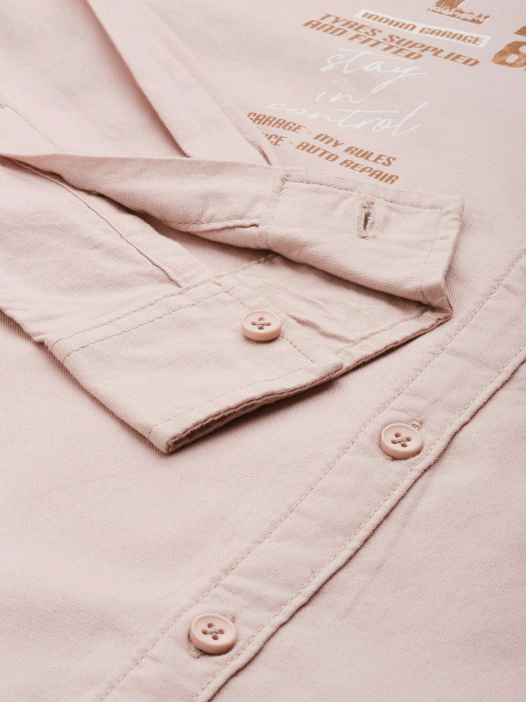 The Indian Garage Co Men Dusty Pink Printed Casual Cotton Shirt