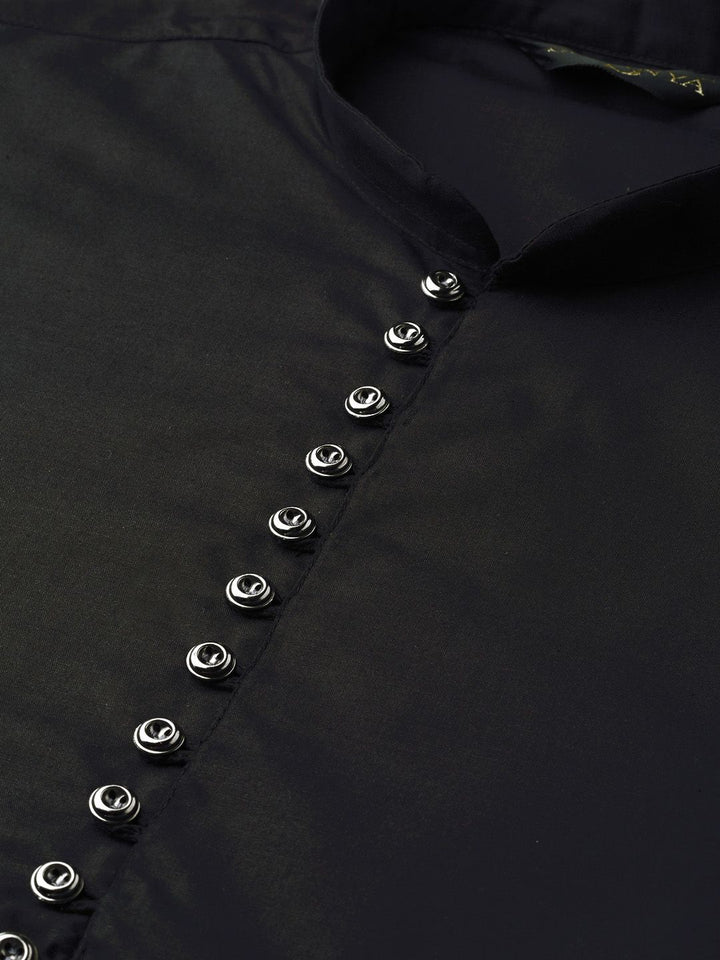 SOJANYA Men Black Solid Straight Kurta with Asymmetric Hem