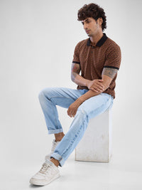 SPYKAR Men Abstract Printed Polo Collar Slim Fit T-shirt