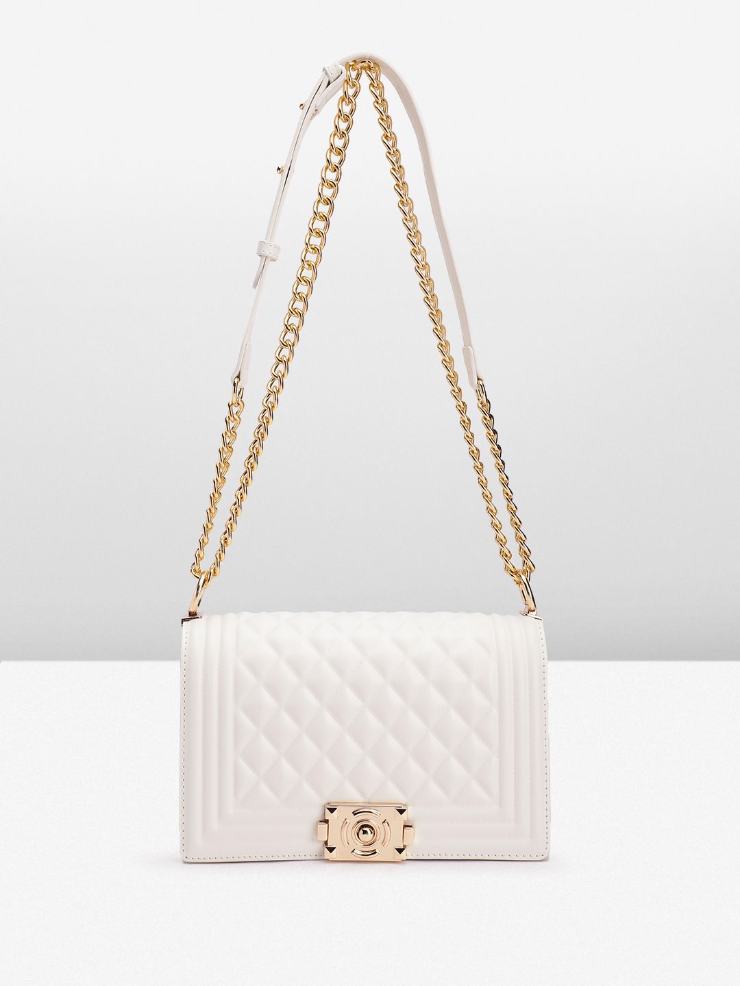 Lino Perros Geometric Textured Structured Shoulder Bag with Quilted Detail