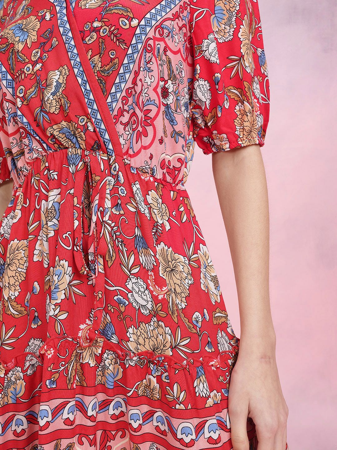 DressBerry Floral Print Puff Sleeve Fit & Flare Dress