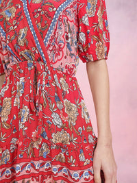 DressBerry Floral Print Puff Sleeve Fit & Flare Dress