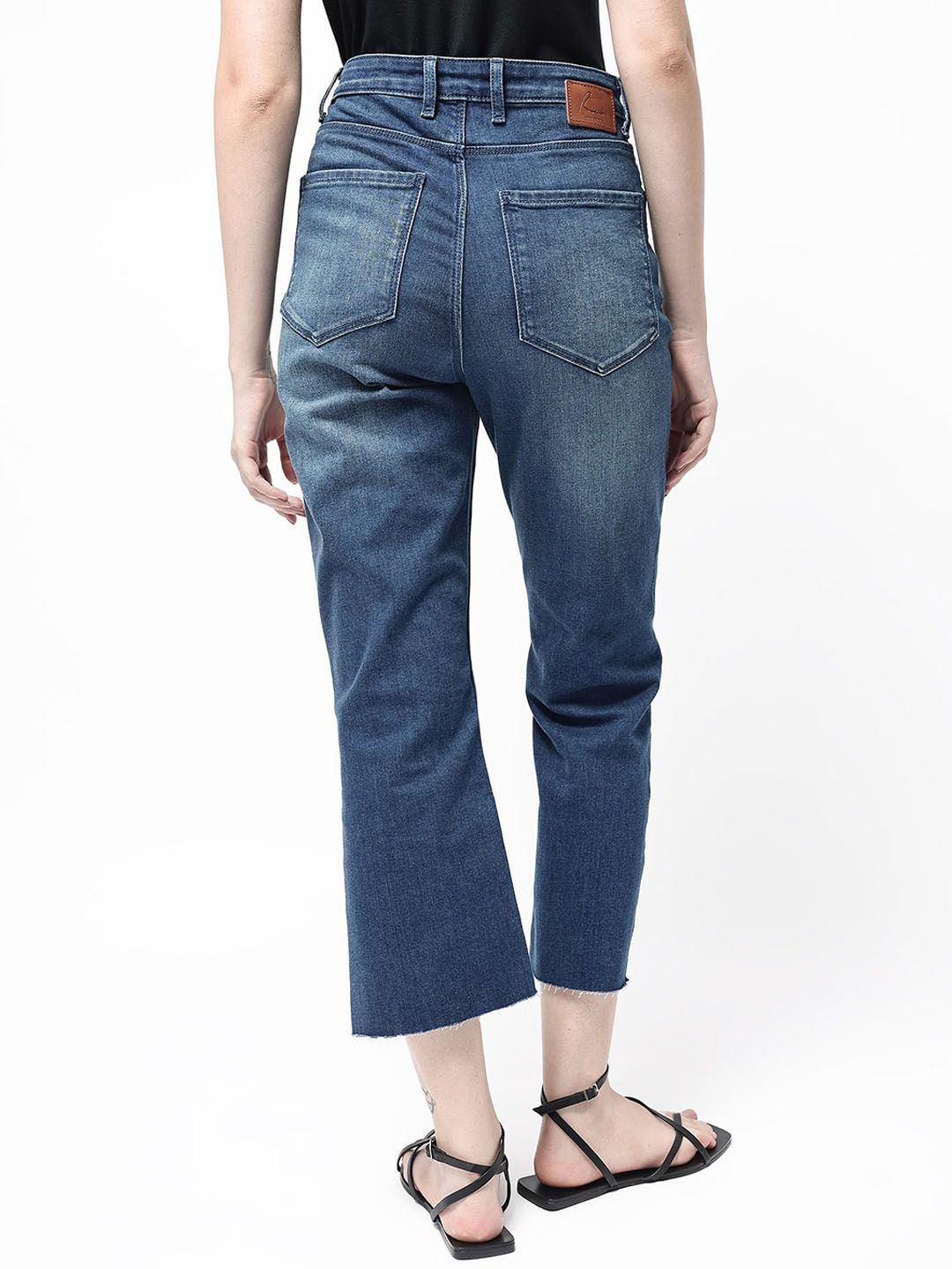 RAREISM Women Comfort Flared High-Rise Light Fade Stretchable Cropped Jeans