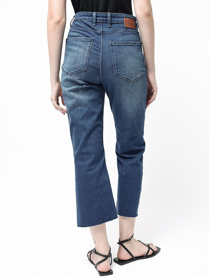 RAREISM Women Comfort Flared High-Rise Light Fade Stretchable Cropped Jeans