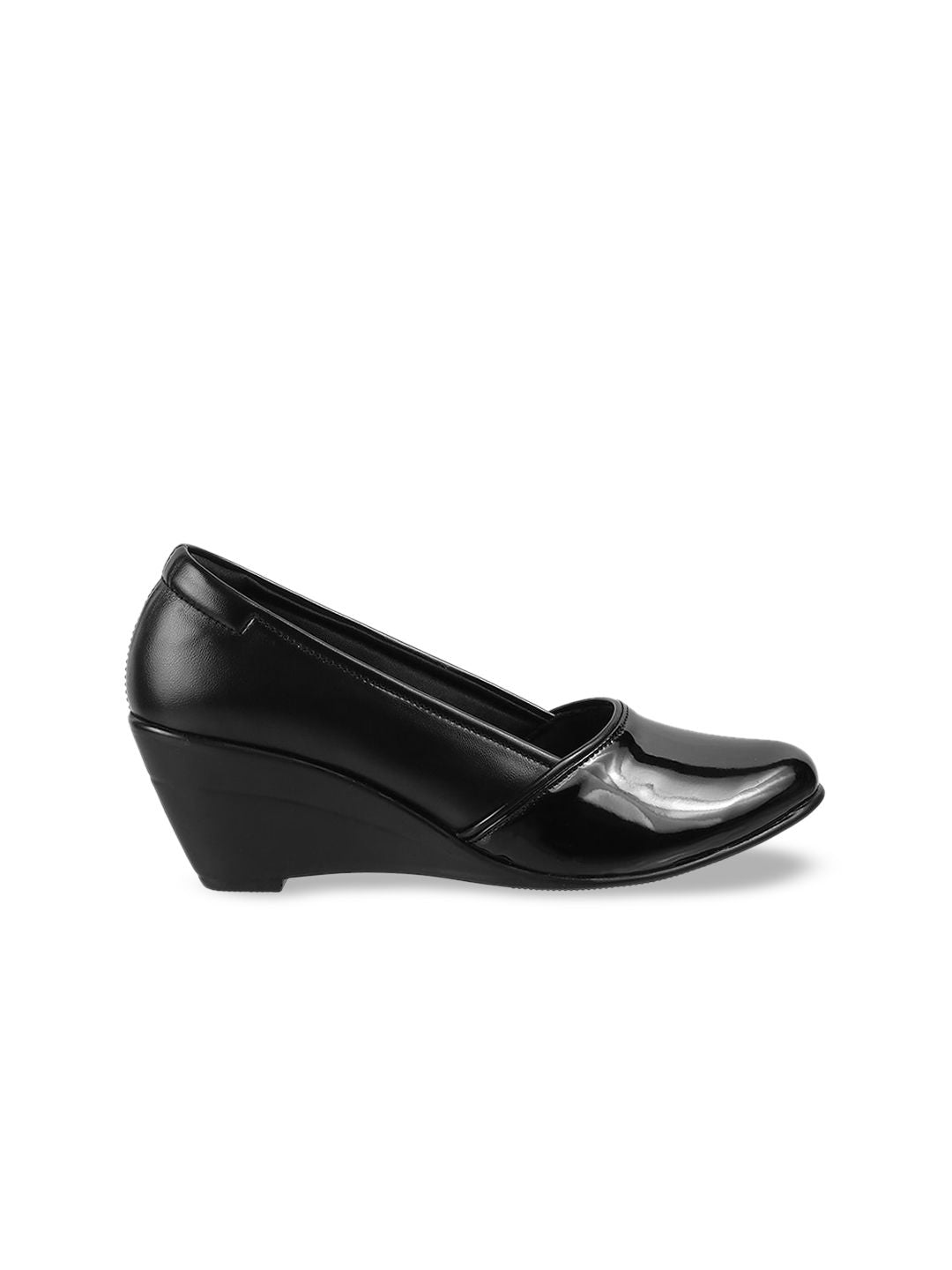 Metro Black Solid Work Wedge Pumps