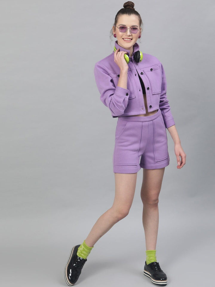 STREET 9 Women Lavender Solid Lightweight Crop Tailored Jacket