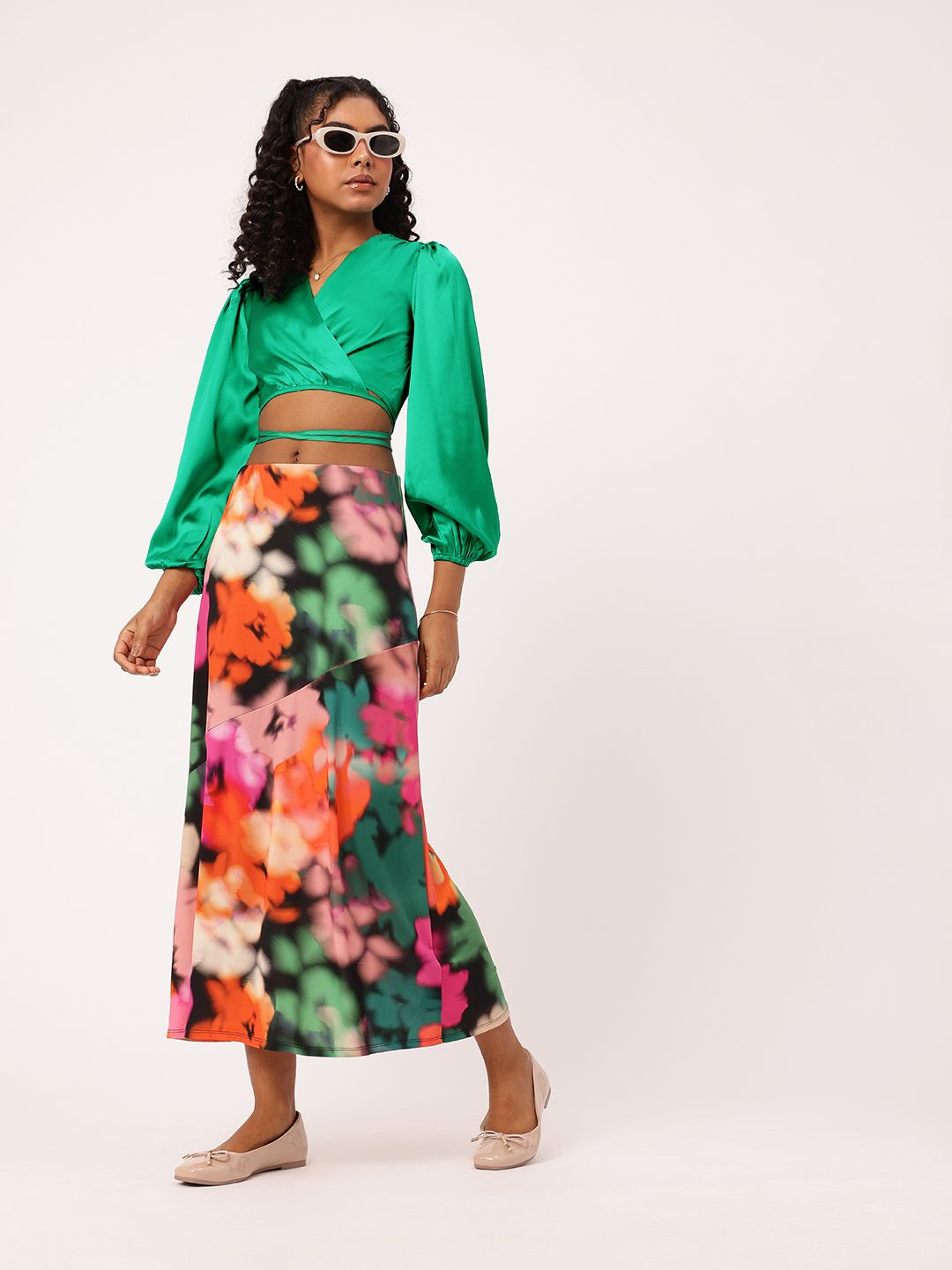 DressBerry Satin Sparkle Wrap Crop Top
