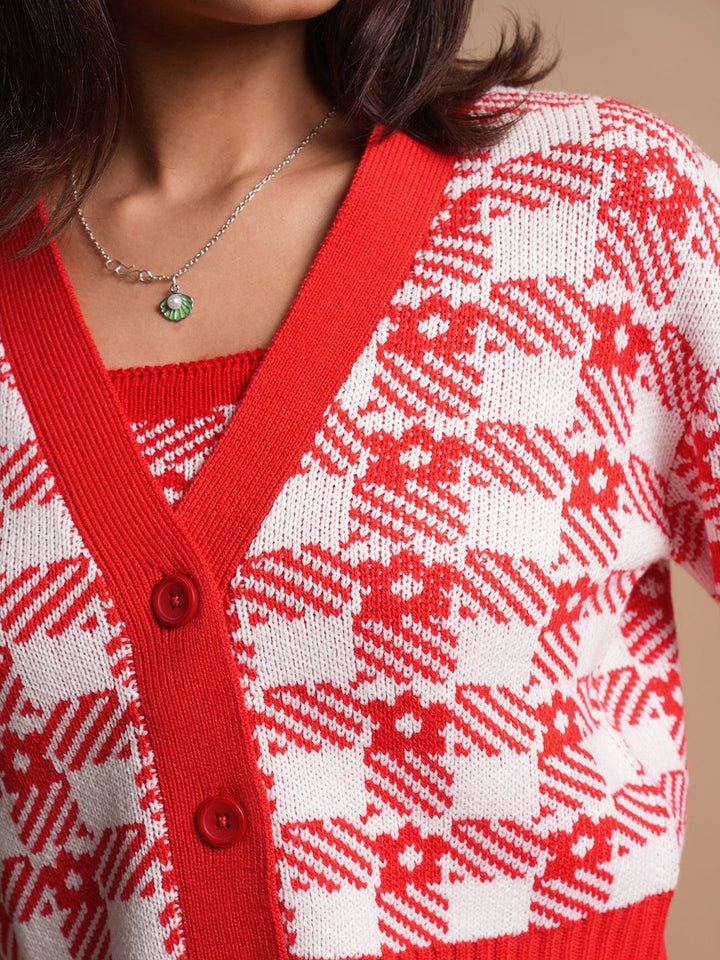 Tokyo Talkies Checked Crop Top with Cardigan