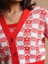 Tokyo Talkies Checked Crop Top with Cardigan