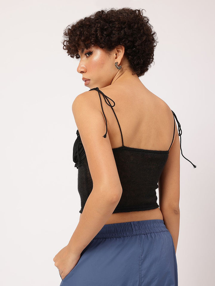 DressBerry Flirty Frills Lace Up Semi-Sheer Crop Top