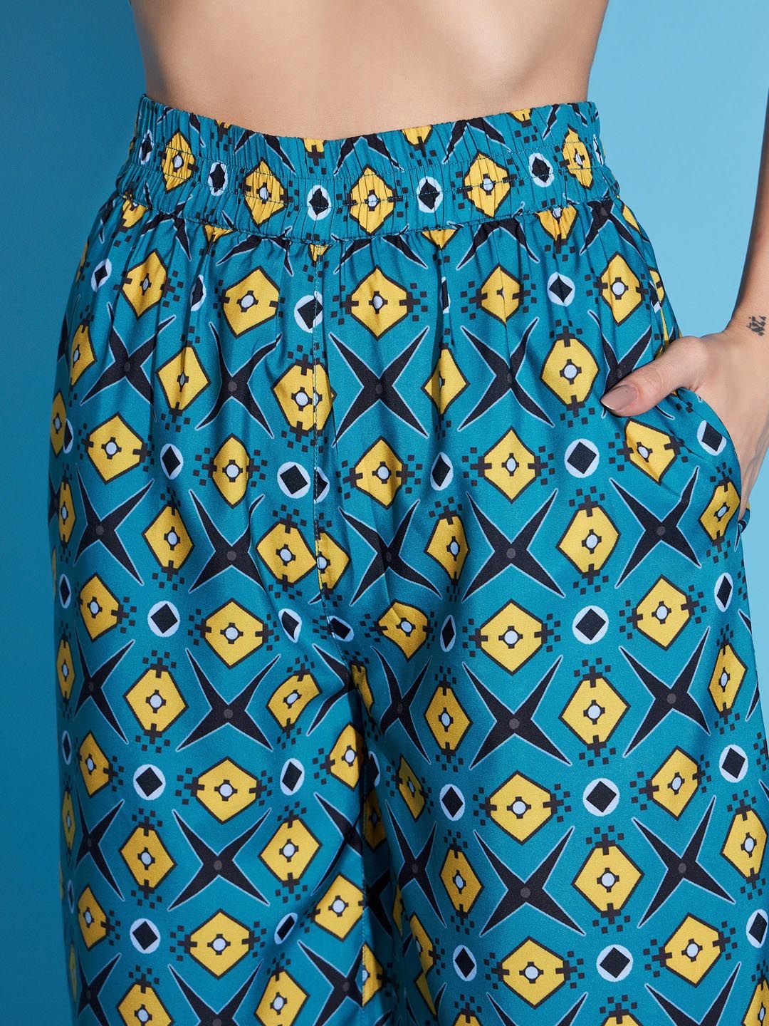 SASSAFRAS Teal Blue Printed Tunic & Trouser Co-Ords