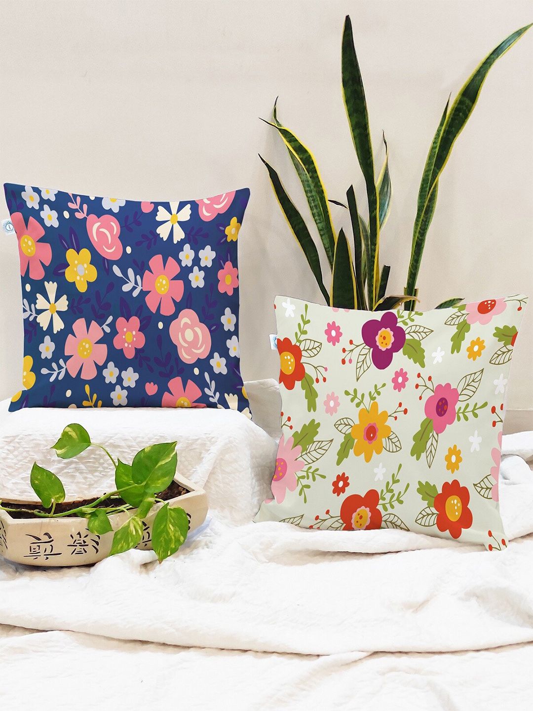 STITCHNEST Set of 2 Floral Square Cushion Covers