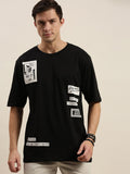 Difference of Opinion Men Black Printed Loose Fit T-shirt