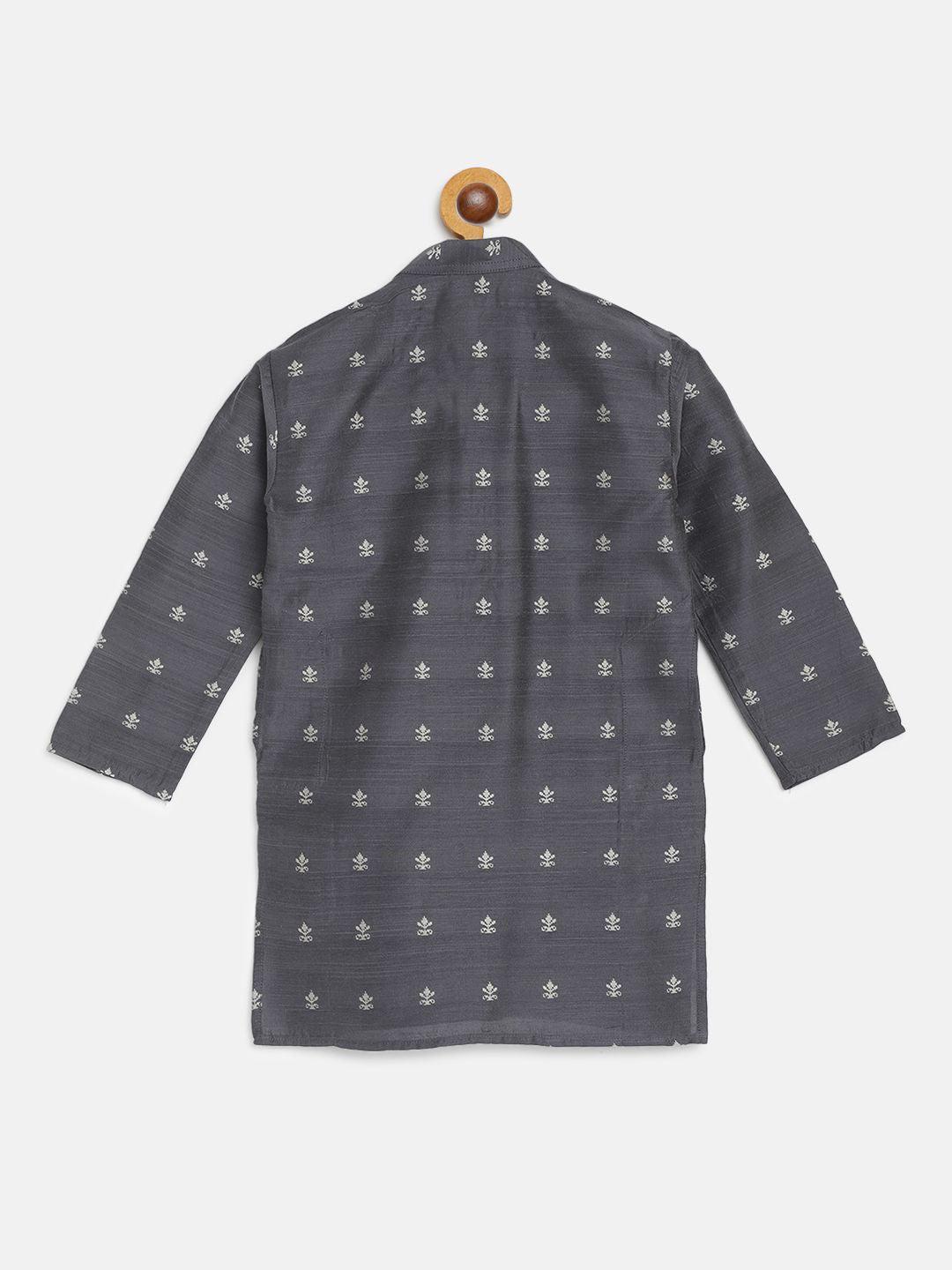 SOJANYA Boys Charcoal Grey & Off-White Jacquard Woven Design Straight Kurta
