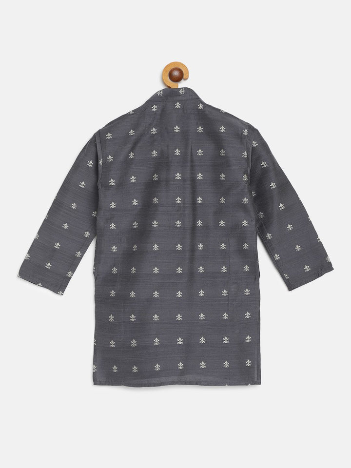 SOJANYA Boys Charcoal Grey & Off-White Jacquard Woven Design Straight Kurta