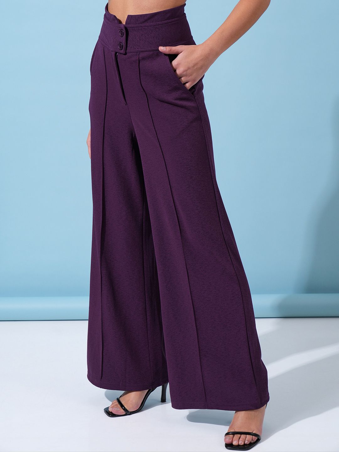 Tokyo Talkies Women Purple Flared High-Rise Parallel Trouser