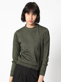 RAREISM Round Neck Acrylic Tie up Shimmer Sweater