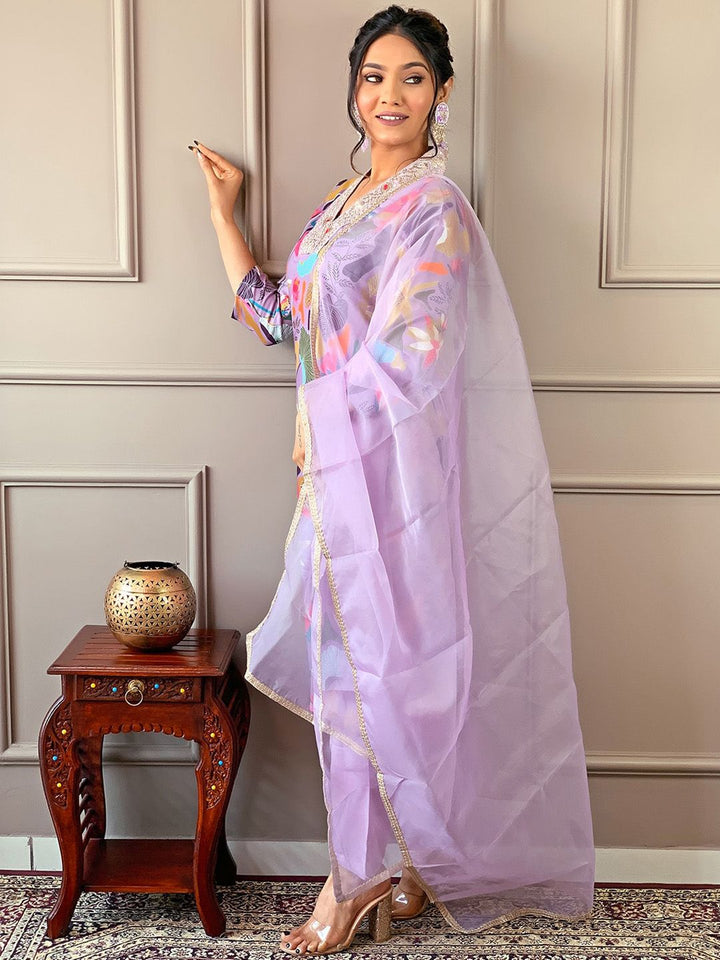 KALINI Floral Embroidered V-Neck Three-Quarter Sleeves Thread Work Kurta Set