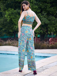 Berrylush Floral Printed Crop Top & Trousers