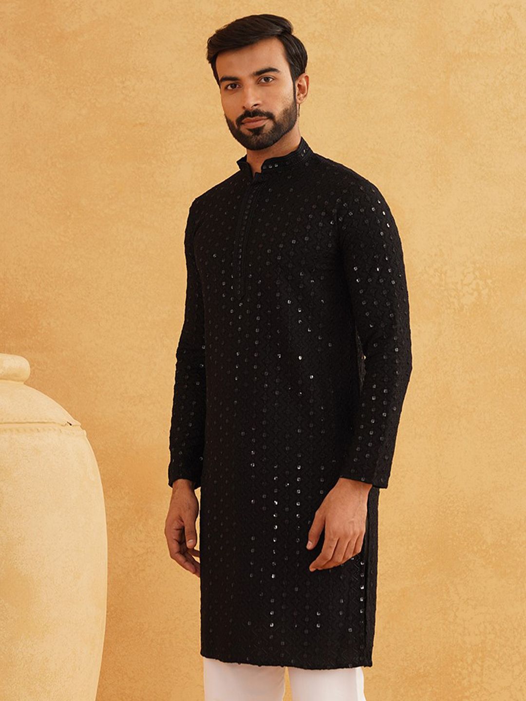 SOJANYA Self Design Thread Work Mandarin Collar Kurta