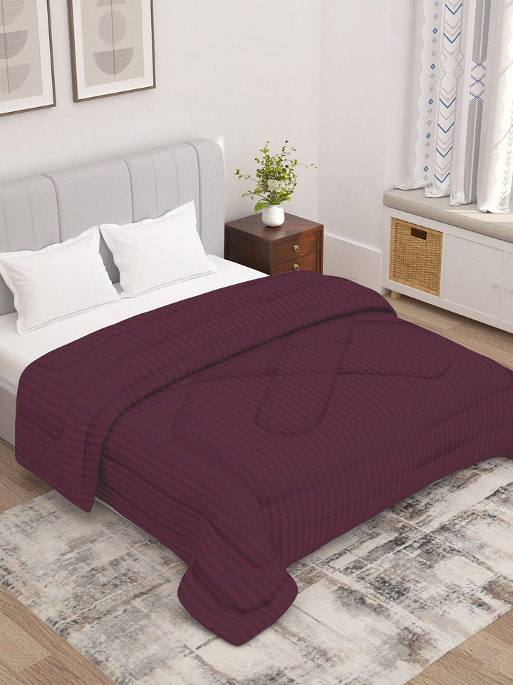 Story@home Maroon Striped 180 GSM Ac Room Reversible Double Bed Comforter
