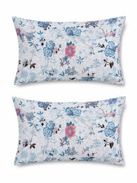 KLOTTHE Blue Floral 300 TC King Bedsheet with 2 Pillow Covers