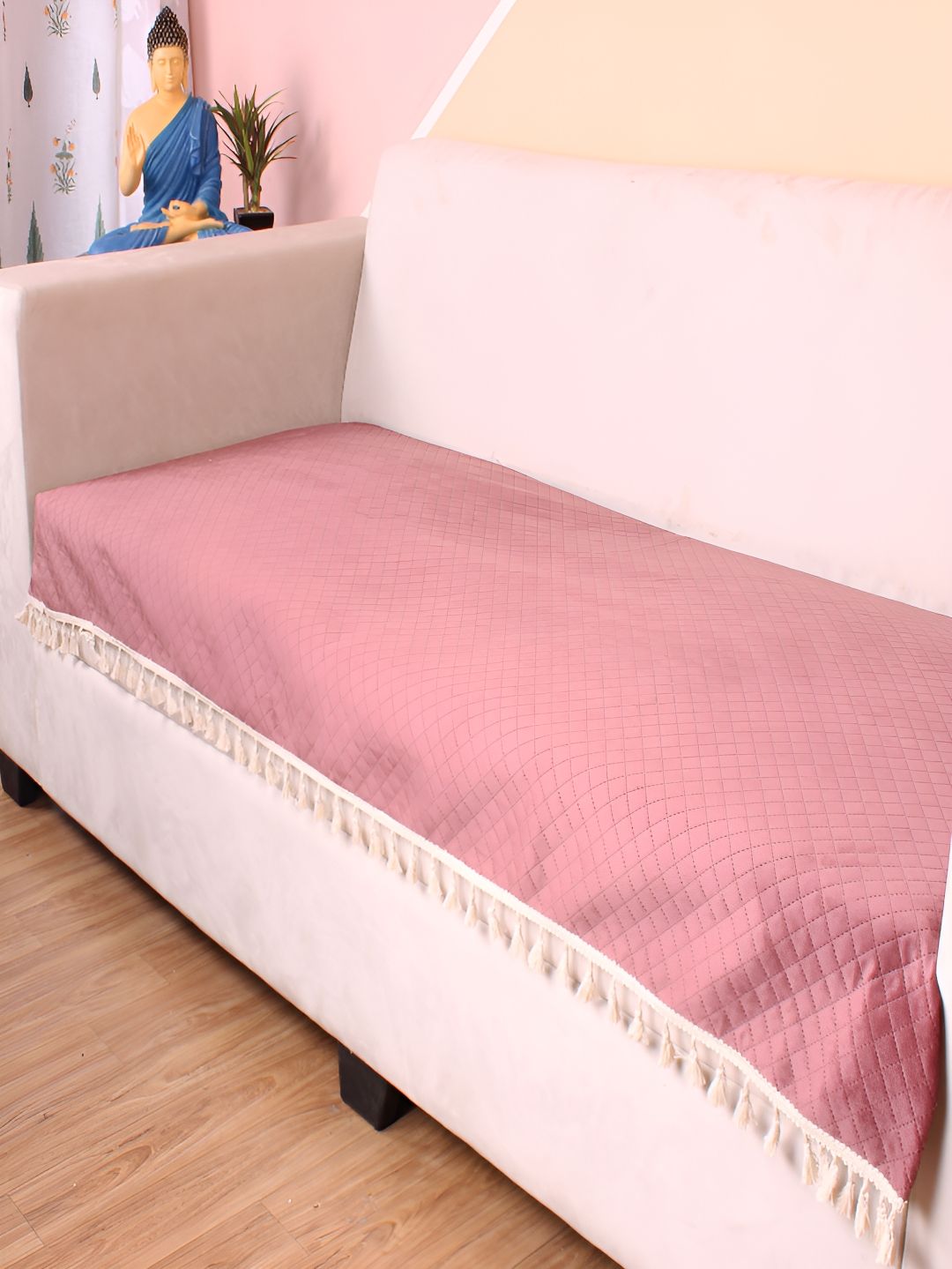 STITCHNEST Peach & Beige Self Design 3 Seater Sofa Cover