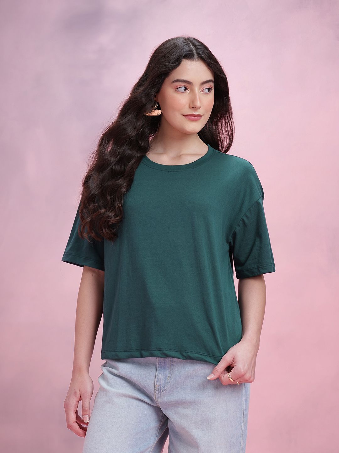DressBerry Drop-Shoulder Sleeves Relaxed T-shirt