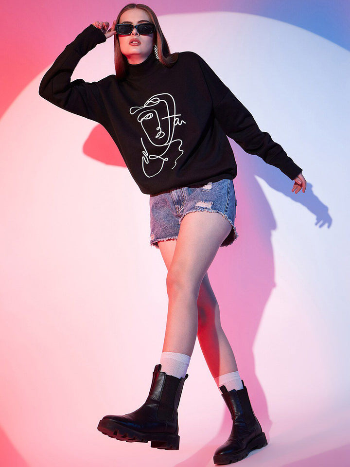 STREET 9 Graphic Printed Turtle Neck Fleece Pullover Sweatshirt