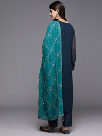 Libas Floral Embroidered Regular Mirror Work Kurta with Trousers & Dupatta