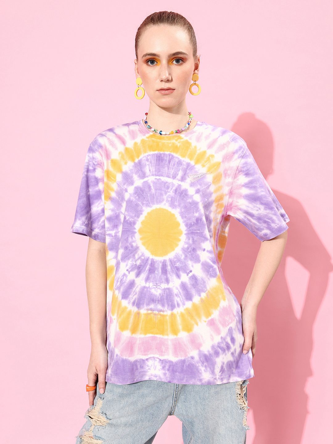 DILLINGER Women Tie & Dye Graphic Print Oversized T-shirt