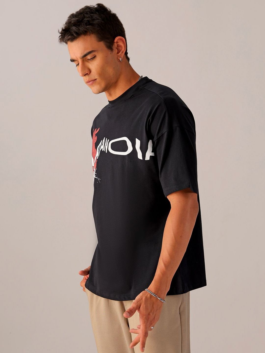 The Indian Garage Co Men Pure Cotton Typography Printed Oversized Round Neck T-shirt