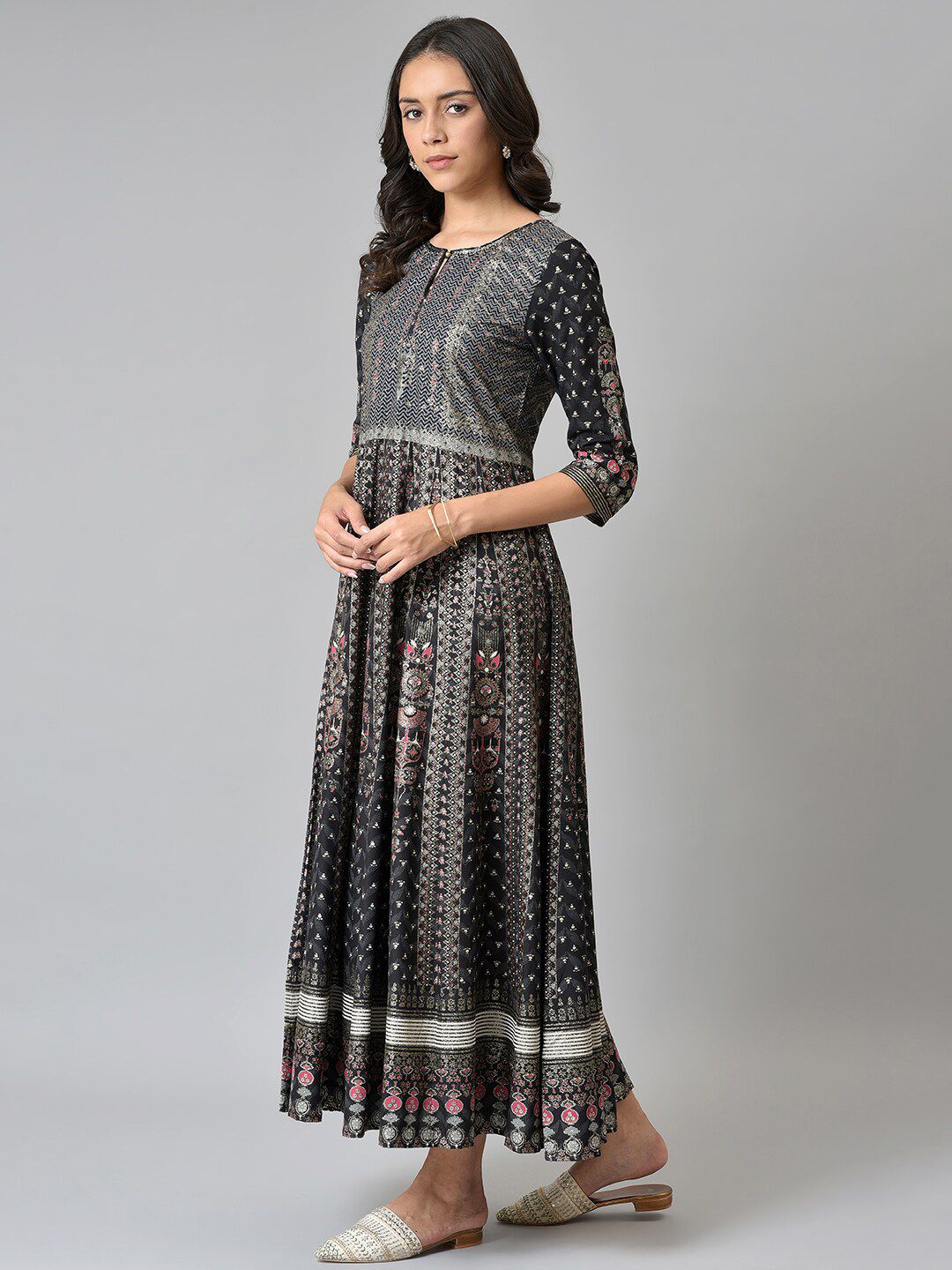 W Black Ethnic Motifs Ethnic Maxi Dress