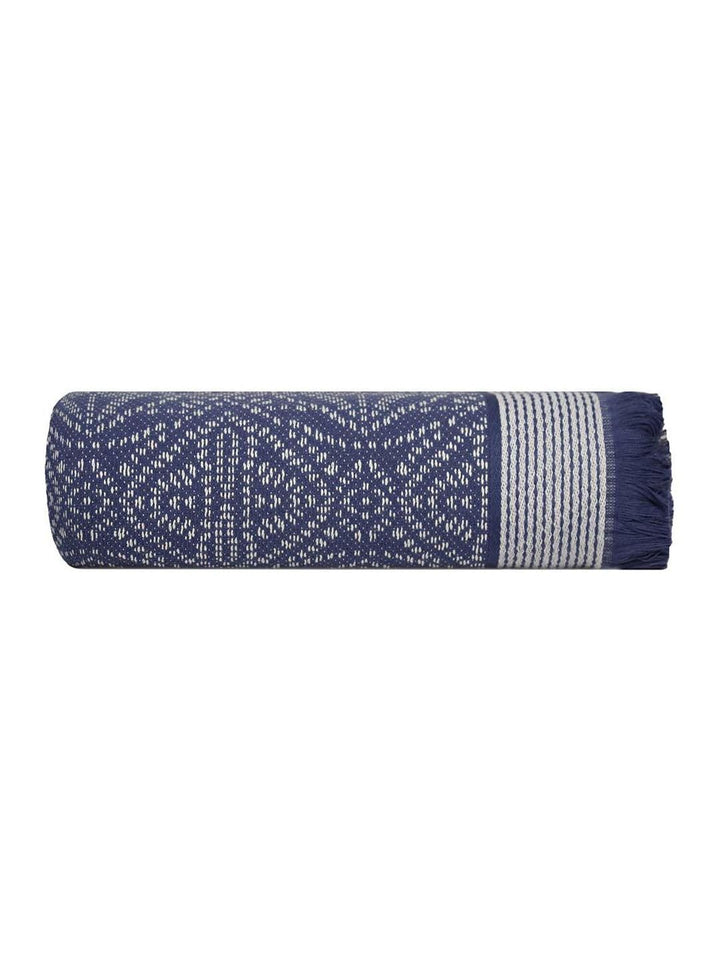 MYTRIDENT Blue & White Ethnic Motifs Printed Cotton 500 GSM Bath Towel