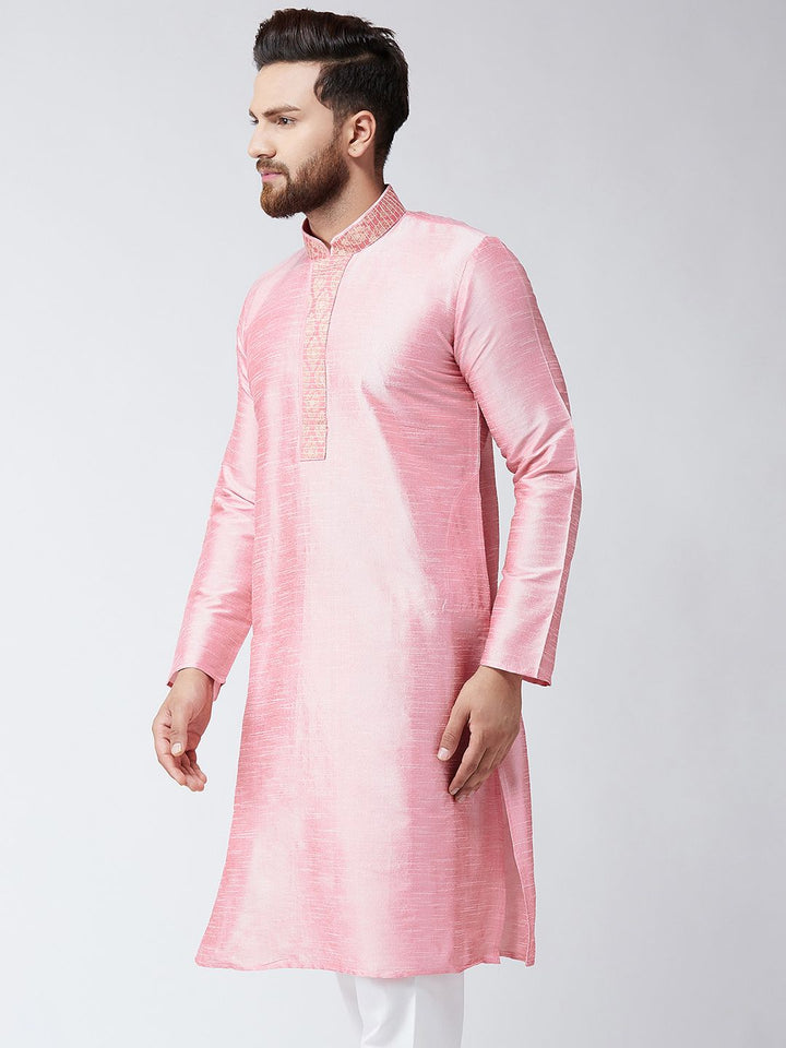 SOJANYA Men Pink Solid Straight Kurta