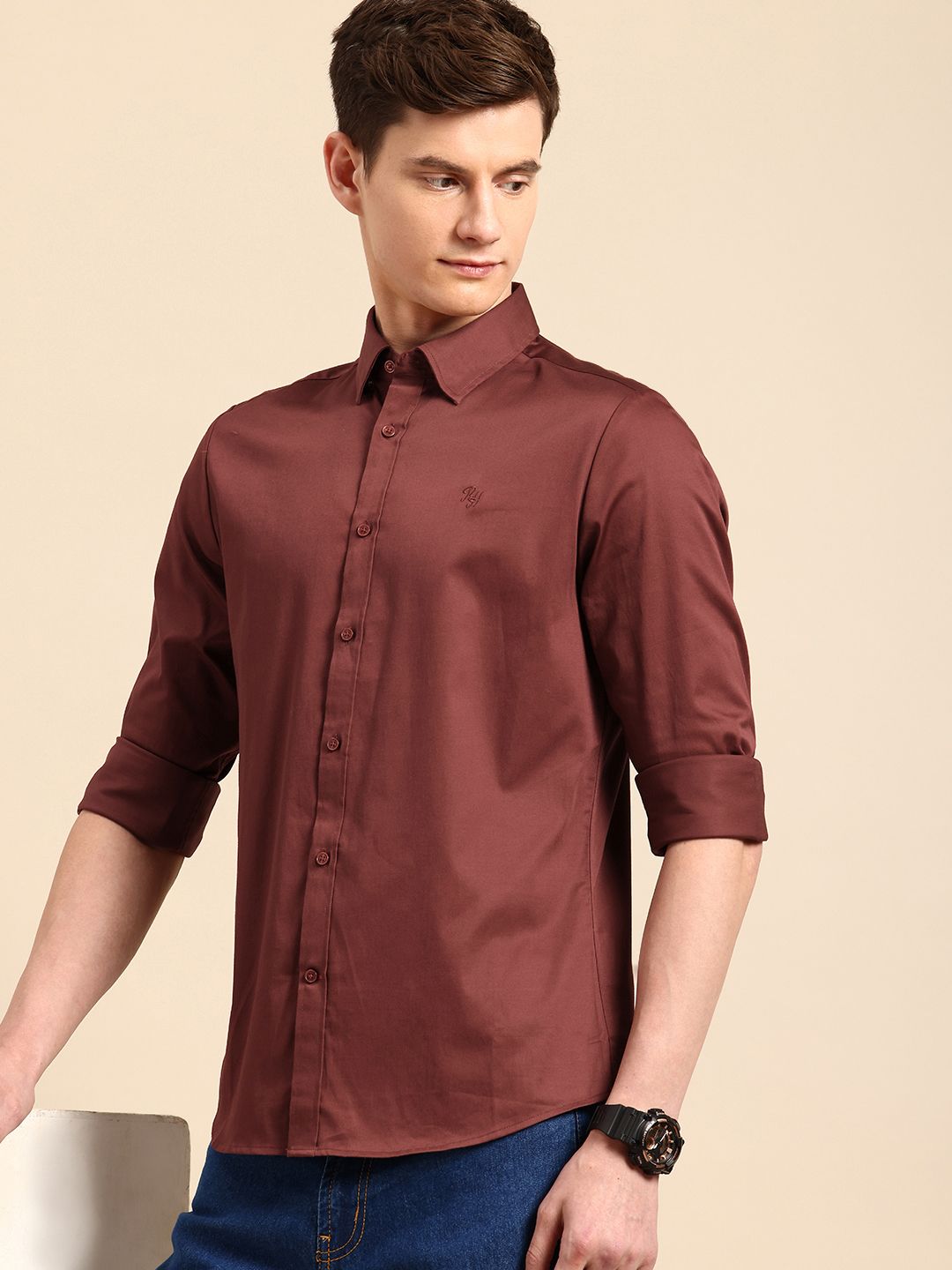 Being Human Slim Fit Button-Down Collar Casual Shirt