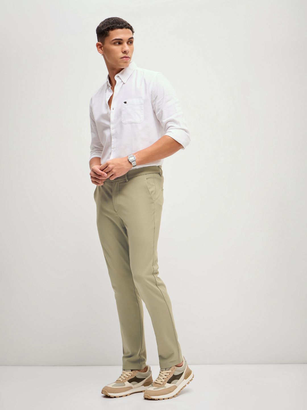 THE BEAR HOUSE Men Solid 4 Way Stretch Slim Fit Formal Trouser