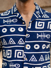 Powerlook Men Oversized Fit Typography Printed Cuban Collar Cotton Casual Shirt