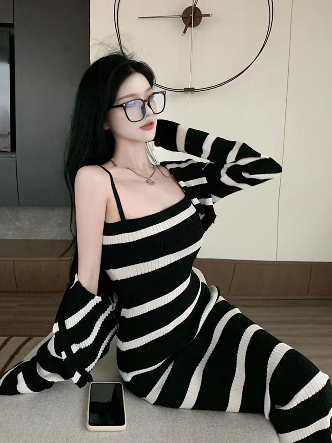 DressBerry Women Striped Bodycon Midi Dress