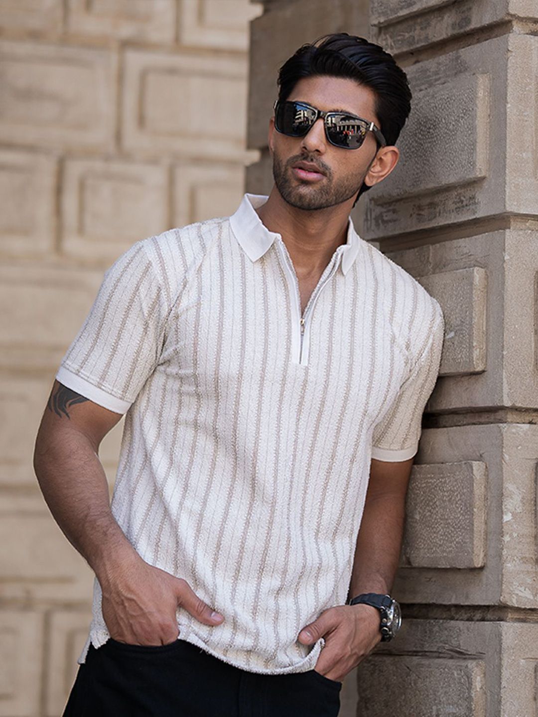 Powerlook Men Striped Polo Collar T-shirt