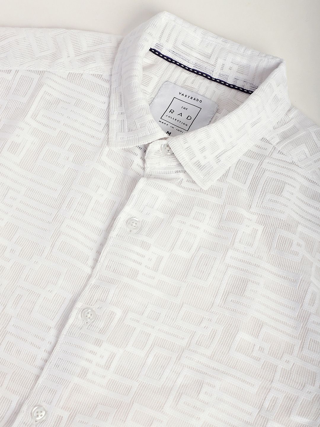 VASTRADO Men Classic Spread Collar Geometric Self Design Slim Fit Casual Shirt