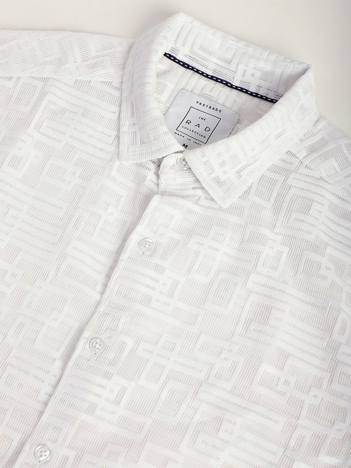 VASTRADO Men Classic Spread Collar Geometric Self Design Slim Fit Casual Shirt