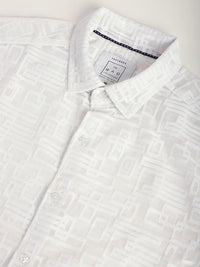 VASTRADO Men Classic Spread Collar Geometric Self Design Slim Fit Casual Shirt
