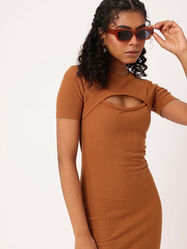 DressBerry Core Minimalistic Cut-Out Rib Knit Bodycon Dress