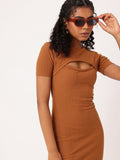 DressBerry Core Minimalistic Cut-Out Rib Knit Bodycon Dress