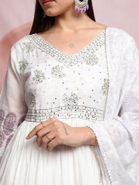 Vishudh Ethnic Motifs Embroidered Pure Cotton Anarkali Kurta & Trousers With Dupatta