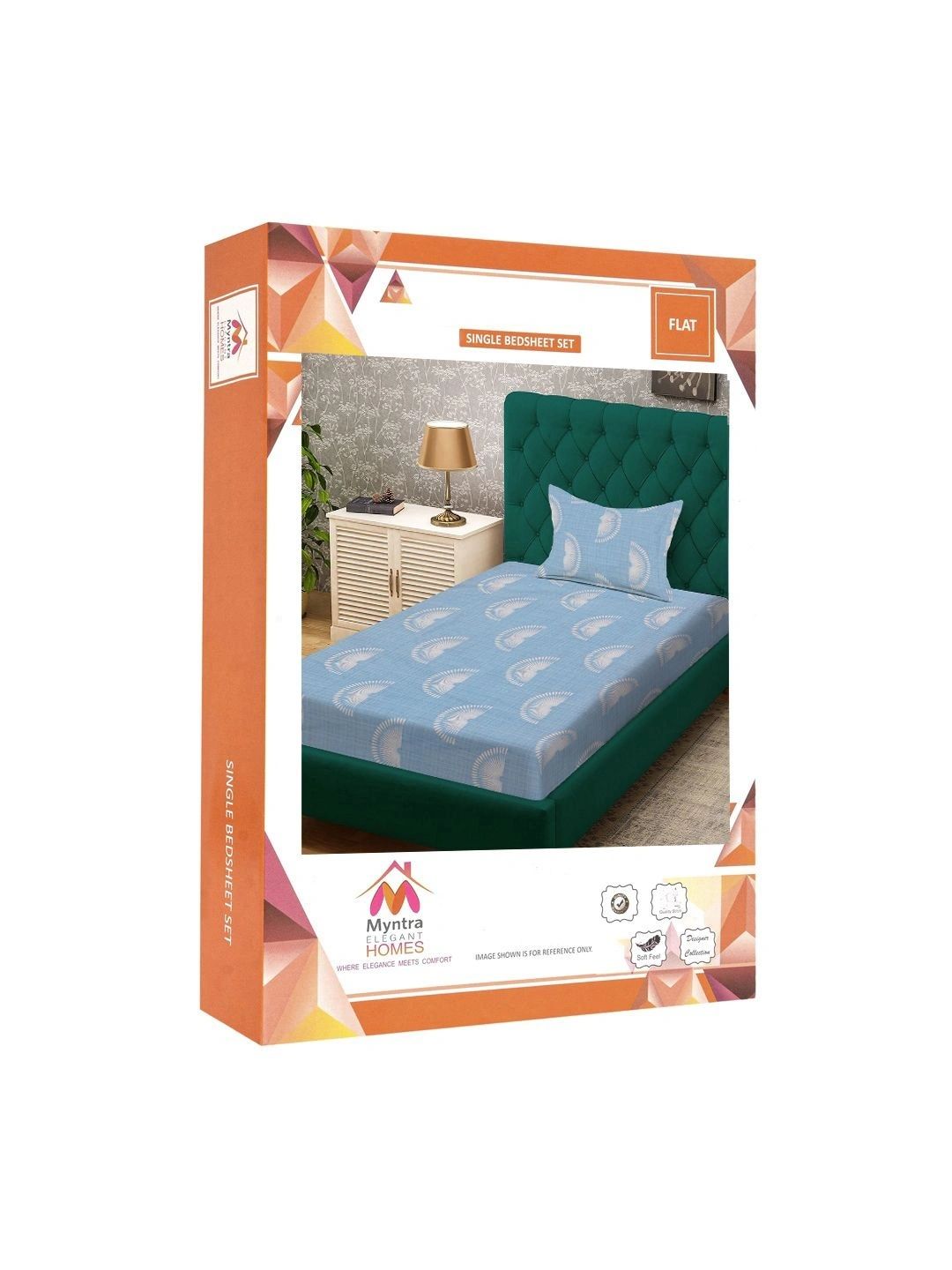 Myntra Elegant Homes Blue & White Geometric 300 TC Single Bedsheet with 1 Pillow Covers