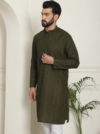 SOJANYA Geometric Embroidered Thread Work Mandarin Collar Pure Cotton Straight Kurta
