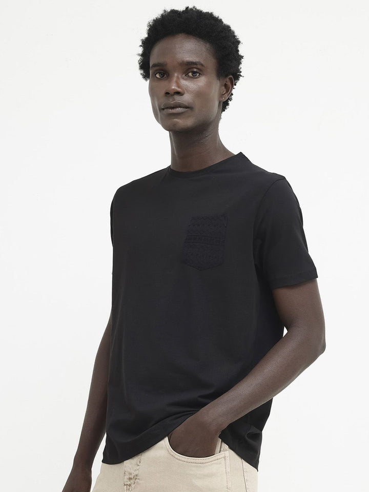 RARE RABBIT Men Ammos Round Neck Cotton Slim Fit T-Shirt