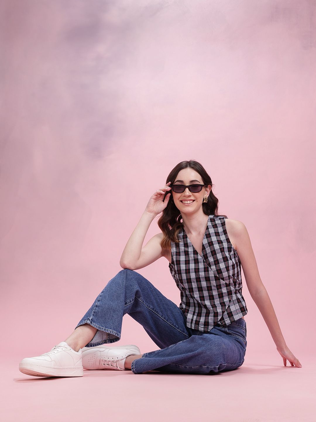 DressBerry Tartan Checked Wrap Regular Top with Tie-ups